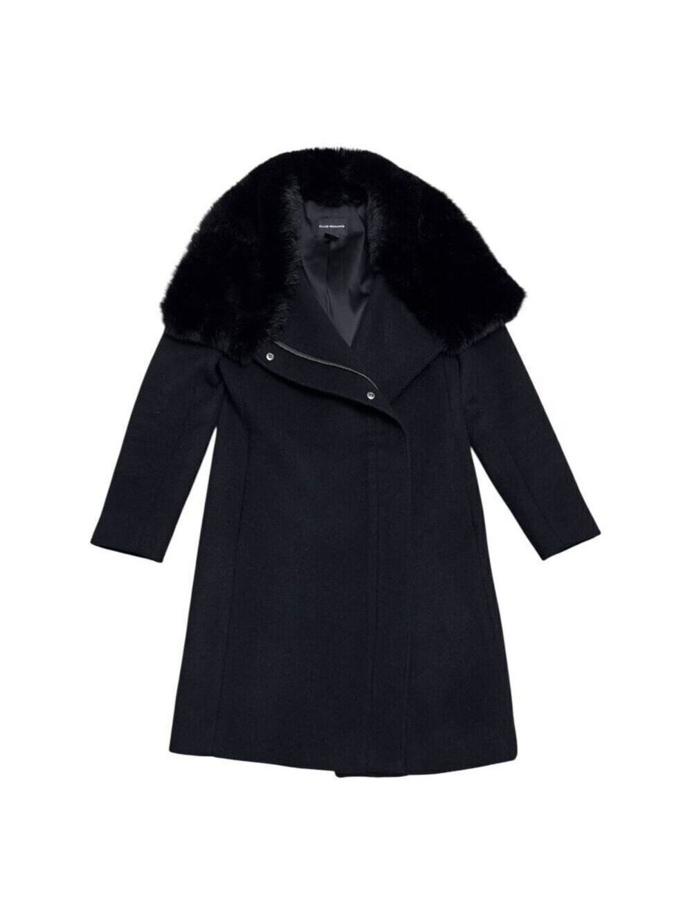CLUB MONACO Faux Fur WOOL Luxury Designer Winter Business Pea Coat Womens XS